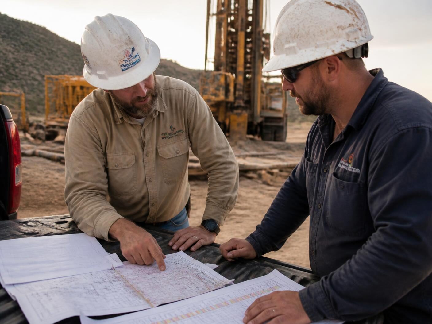 Ingenieros revisando registros técnicos de pozo